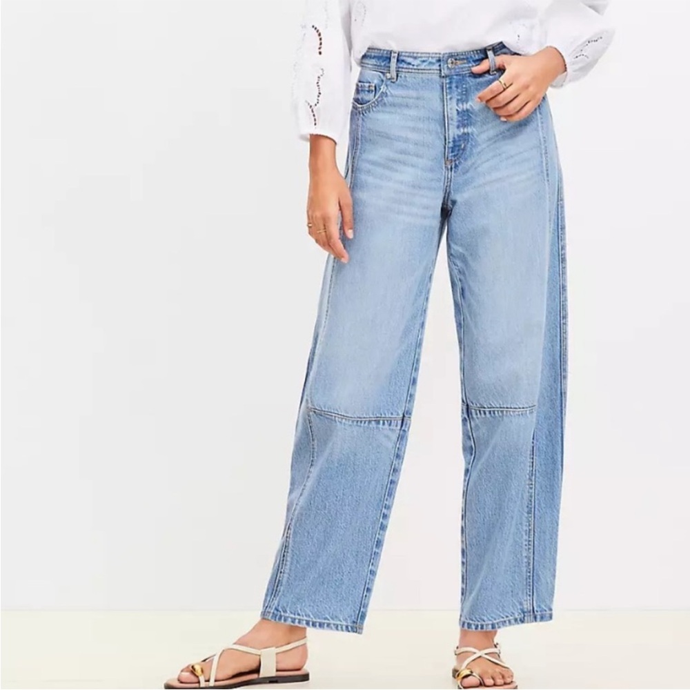 LOFT Light Wash Two-Tone Wide Leg Jeans
